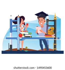education bridge with student. learning concept - vector illustration