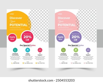 Education Brochure Template Layout, a bundle of 2 templates of a4 flyer, education and school admission flyer, poster layout, book cover, leaflet, template.
