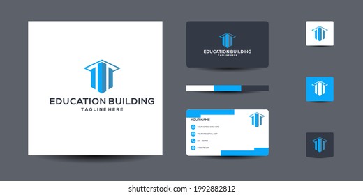 education building logo and business card inspiration. Premium vector