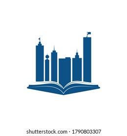 Education building logo design. Vector of book and a building, symbol of library and study.