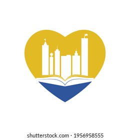 Education building logo design. Vector of book and a building, symbol of library and study.