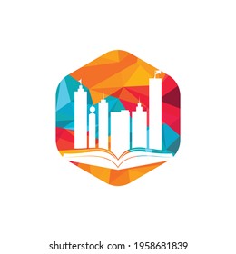 Education building logo design. Vector of book and a building, symbol of library and study.