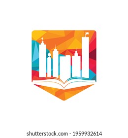 Education building logo design. Vector of book and a building, symbol of library and study.