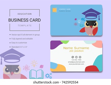 Education Business Name Card Template, Simple Style Also Modern And Elegant With Owl Teacher Background, It's Fully Layered And Editable, Easy To Customize It To Fit Your Needs.