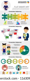 Education and business planning infographic charts set. Pie and process charts for presentation slide templates. Education concept can be used for annual report, flyer layout and banner design.