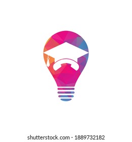 Education Call bulb shape concept vector logo design template. Graduation cap and handset icon logo