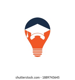 Plantilla de diseño del logotipo vectorial de la forma de la bombilla de llamadas de educación. Logo del icono de la tapa de graduación y del dispositivo de mano
