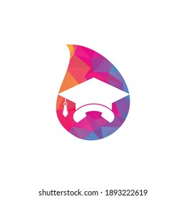 Education Call drop shape concept vector logo design template. Graduation cap and handset icon logo