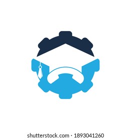 Plantilla de diseño del logotipo vectorial de la forma del engranaje de la convocatoria de educación. Logo del icono de la tapa de graduación y del dispositivo de mano