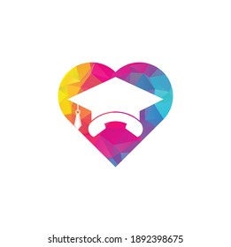 Education Call heart shape concept vector logo design template. Graduation cap and handset icon logo
