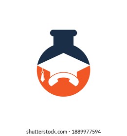 Education Call lab shape concept vector logo design template. Graduation cap and handset icon logo