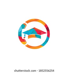 Education Call vector logo design template. Graduation cap and handset icon logo.
