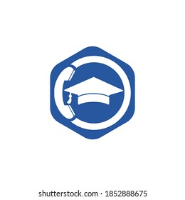 Plantilla de diseño del logotipo vectorial de llamada educativa. Límite de graduación y logotipo del icono del auricular.