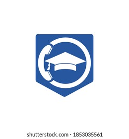 Education Call vector logo design template. Graduation cap and handset icon logo.