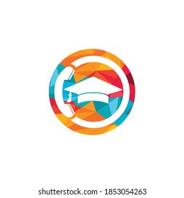 Education Call vector logo design template. Graduation cap and handset icon logo.