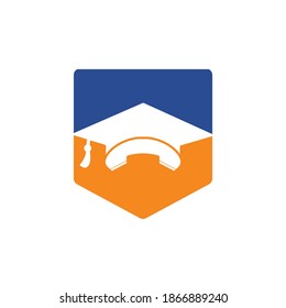 Education Call vector logo design template. Graduation cap and handset icon logo.