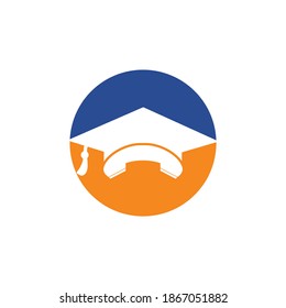 Education Call vector logo design template. Graduation cap and handset icon logo.