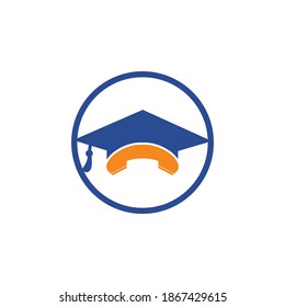 Education Call vector logo design template. Graduation cap and handset icon logo.