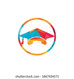Education Call vector logo design template. Graduation cap and handset icon logo.