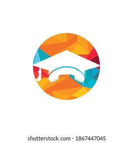 Education Call vector logo design template. Graduation cap and handset icon logo.