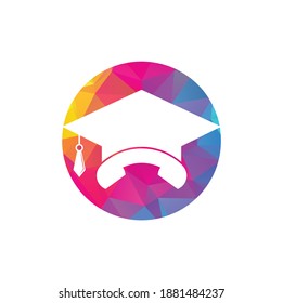 Plantilla de diseño del logotipo vectorial de llamada educativa. Límite de graduación y logotipo del icono del auricular.