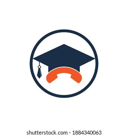 Education Call vector logo design template. Graduation cap and handset icon logo.