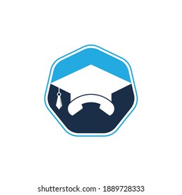 Plantilla de diseño del logotipo vectorial de llamada educativa. Límite de graduación y logotipo del icono del auricular.