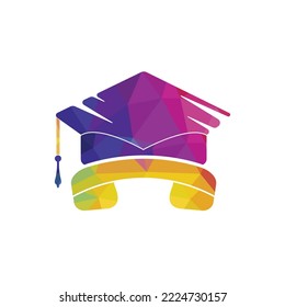 Education Call vector logo design template. Graduation cap and handset icon logo.	