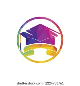 Education Call vector logo design template. Graduation cap and handset icon logo.	