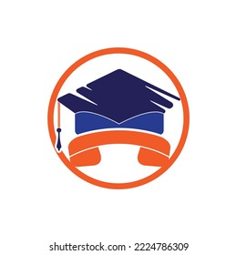 Plantilla de diseño del logotipo vectorial de llamada educativa. Límite de graduación y logotipo del icono del auricular.	