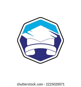 Education Call vector logo design template. Graduation cap and handset icon logo.	