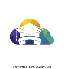 Education Call vector logo design template. Graduation cap and handset with cloud icon logo.	
