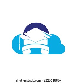 Design-Vorlage für das Vektorlogo von Education Call. Graduationskappe und Handset mit Cloud-Symbol-Logo.	
