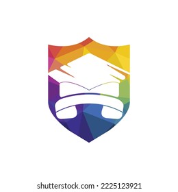 Education Call vector logo design template. Graduation cap and handset icon logo.	