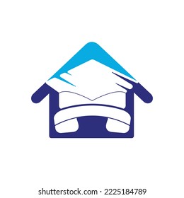 Education Call vector logo design template. Graduation cap and handset with house icon logo.	