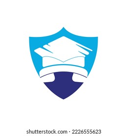 Education Call vector logo design template. Graduation cap and handset icon logo.	