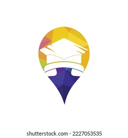 Design-Vorlage für das Vektorlogo von Education Call. Graduationskappe und Handset mit Logo für Pin-Symbol.	
