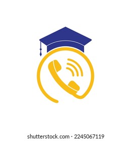 Education Call vector logo design template. Graduation cap and handset icon logo.