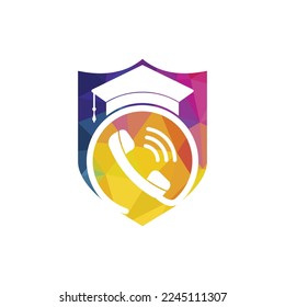 Plantilla de diseño del logotipo vectorial de llamada educativa. Límite de graduación y logotipo del icono del auricular.