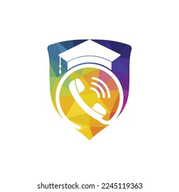 Plantilla de diseño del logotipo vectorial de llamada educativa. Límite de graduación y logotipo del icono del auricular.
