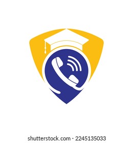 Education Call vector logo design template. Graduation cap and handset icon logo.