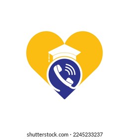 Education Call vector logo design template. Graduation cap and handset with heart icon logo.