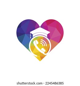 Education Call vector logo design template. Graduation cap and handset with heart icon logo.
