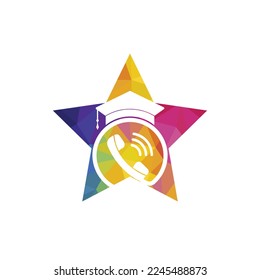 Education Call vector logo design template. Graduation cap and handset with star icon logo.