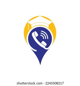 Education Call vector logo design template. Graduation cap and handset with pin icon logo.