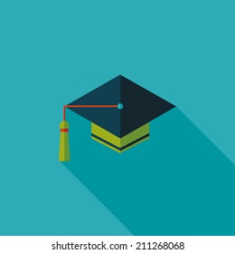 Education Cap flat icon with long shadow,eps10