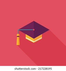 Education Cap flat icon with long shadow,eps10