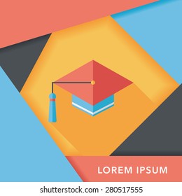 Education Cap flat icon with long shadow,eps10