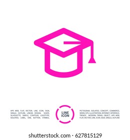 Education cap line vector icon