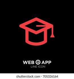 Education cap line vector icon